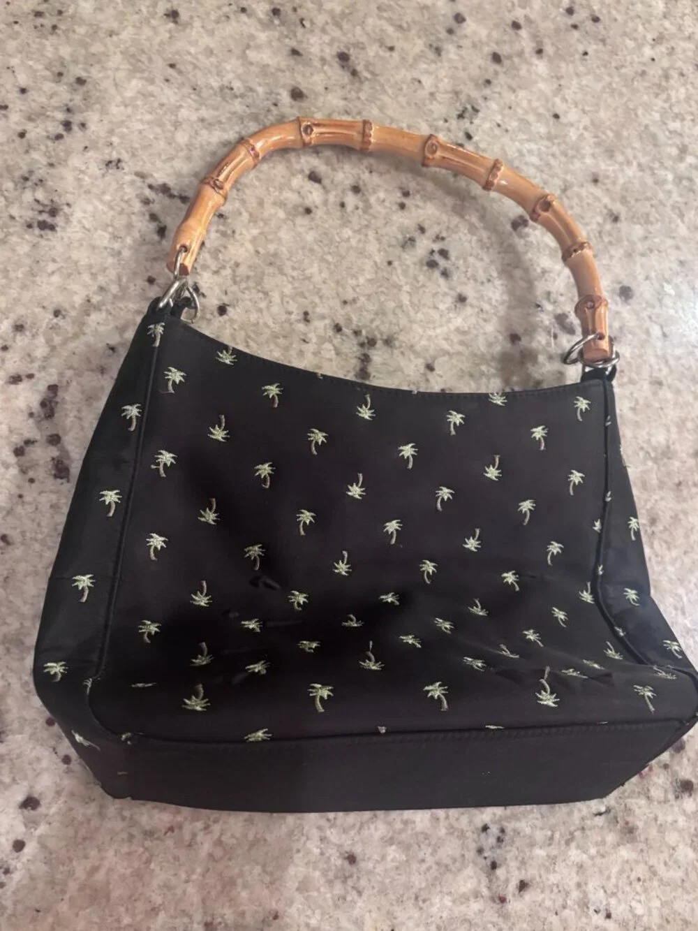 Palm Tree Print Bamboo Handle Bag Black Mini Hobo Summer Tropical Resort Y2K